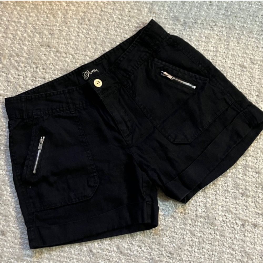 💕GUESS WOMENS SIZE 25 BLACK LINEN SHORTS
